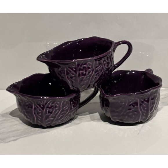 Set of 3 Purple Ceramic Vine & Leaves Cups by Faiancas Neto & Gomes Portugal - Picture 10 of 11